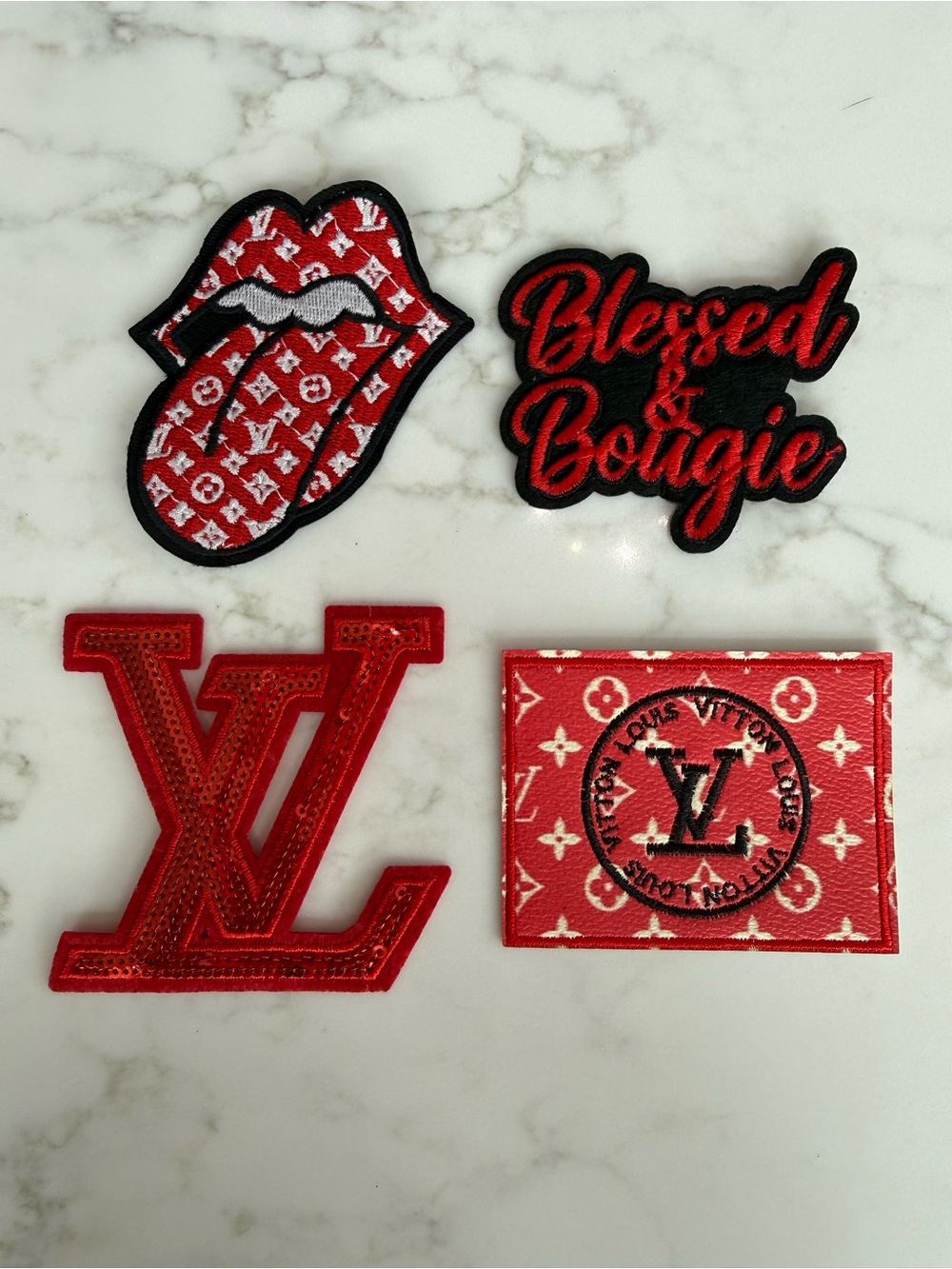 Hand Crafted Red & Black Iron on  Patches